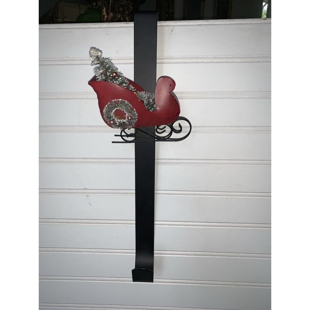 Wreath Hanger Over The Door Metal Black Santa’s‎ Sleigh Tree 15” X 5”